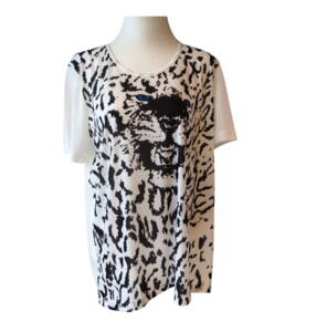 Hvid T-shirt  m. "gepard" print - Handberg