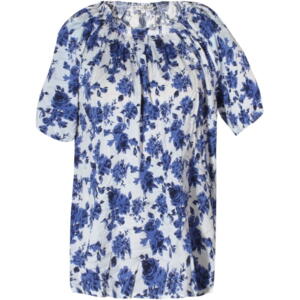 Hvid bluse m. blåt blomstret print - Studio