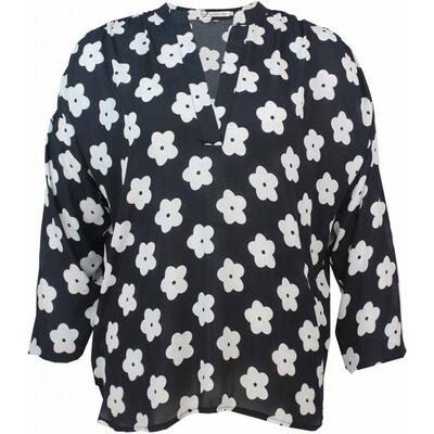 Sort Studio bluse m. hvidt blomster print