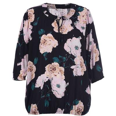 Elegant sort bluse m. blomsterprint - Gozzip