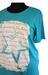 Turkis T-shirt m. hvidt print – Handberg