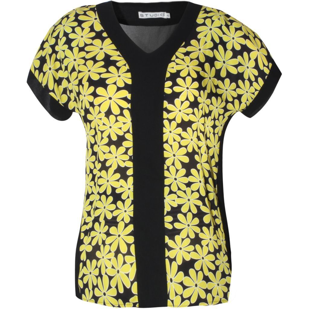 Sort bluse m. print af gule -